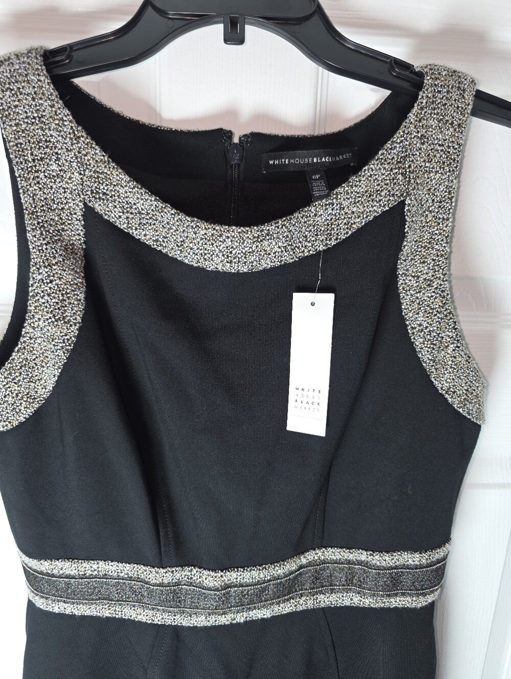 White House Black Market Black Midi Dress with Silver Metallic Trim - Picture 5 of 9